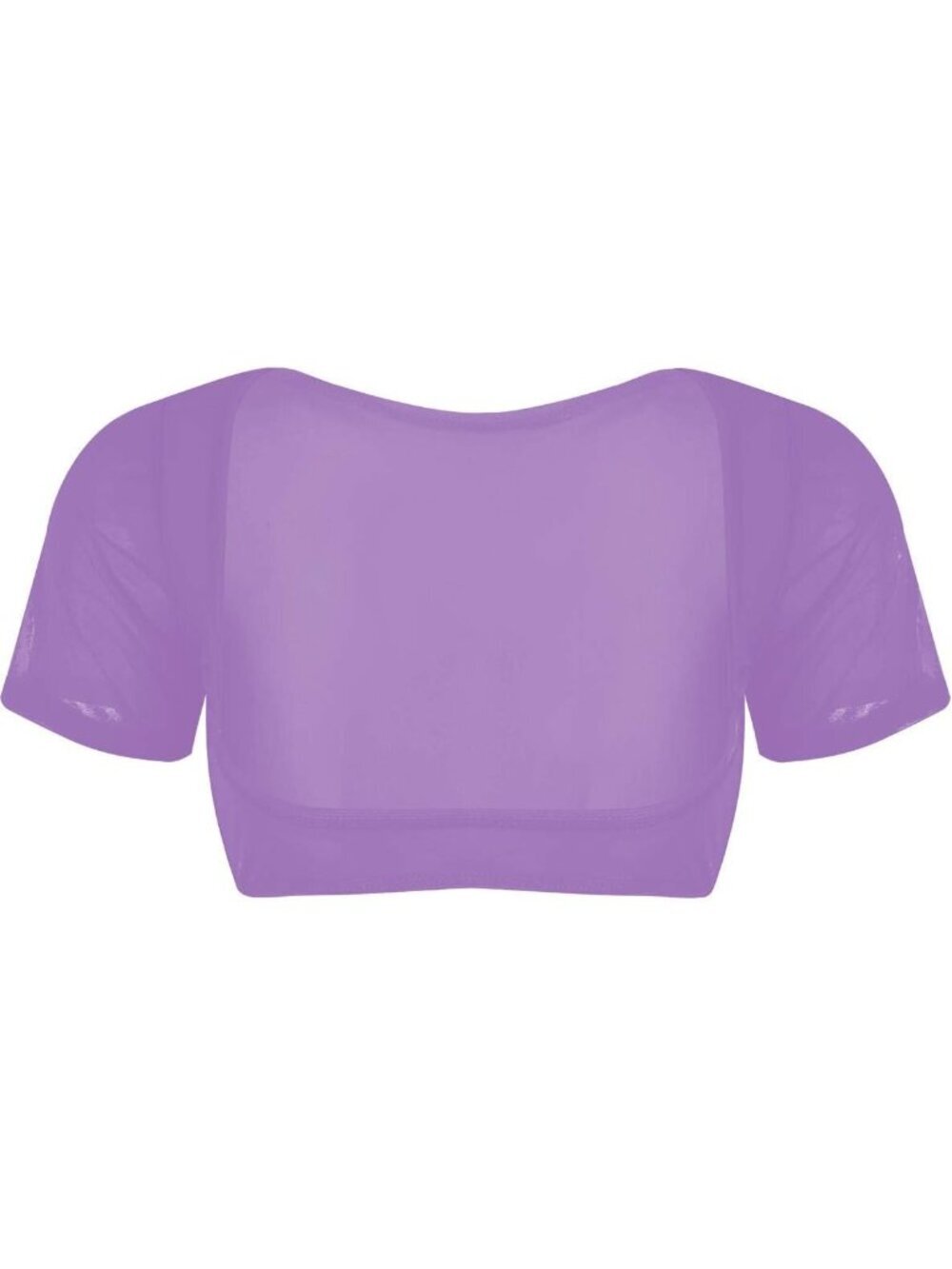 Women's Middle Purple Mesh Open Bust Short Sleeve Spandex Belly Dance Crop Top